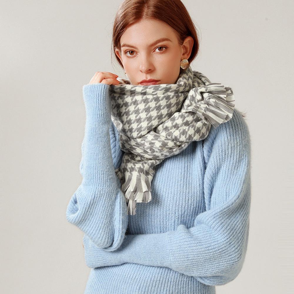 Autumn and Winter New Imitation Cashmere Classic Black Thousand Birds Check Scarf Female Warm Long Neck Large Shawl