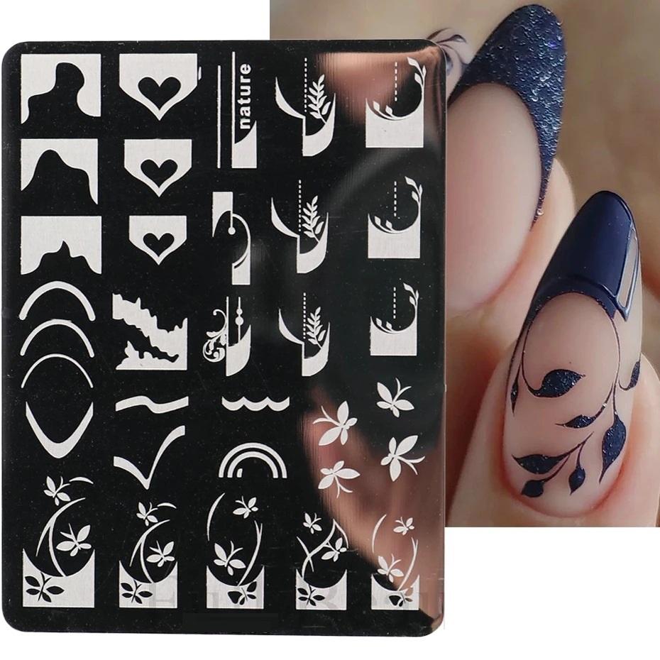 French Style Nails Art Stamp Plates Leaf Flower Stainless Steel Stencils Nail Printing Image Manicure Stamping Tools