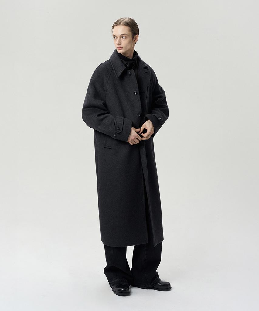 Rerhee Men Wool Blend Single Breasted Coat Charcoal