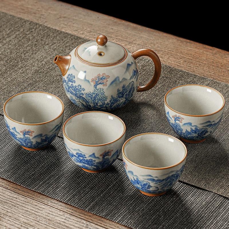 Huang Ru Kiln Retro Teapot Landscape Ceramic Teaware Simplicity Small Household Light Luxury High-end Kung Fu Tea Cup Tea Tray