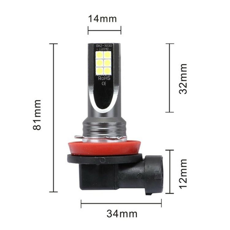 2 шт. H11/H8 DC12V-24V/12W/3000K/800LM 12LEDs SMD-3030 Автомобильные светодиодные противотуманные фары