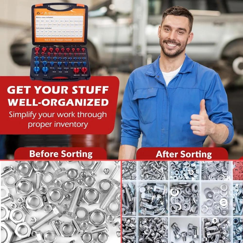 44 шт. Калибр для проверки резьбы болтов и гаек, калибр для проверки резьбы, подходит для обнаружения фиксированных болтов или резьбовых отверстий