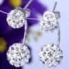Lady U-shape Spherical Micro Rhinestone Silver Tone Ear Studs Earrings Jewelry