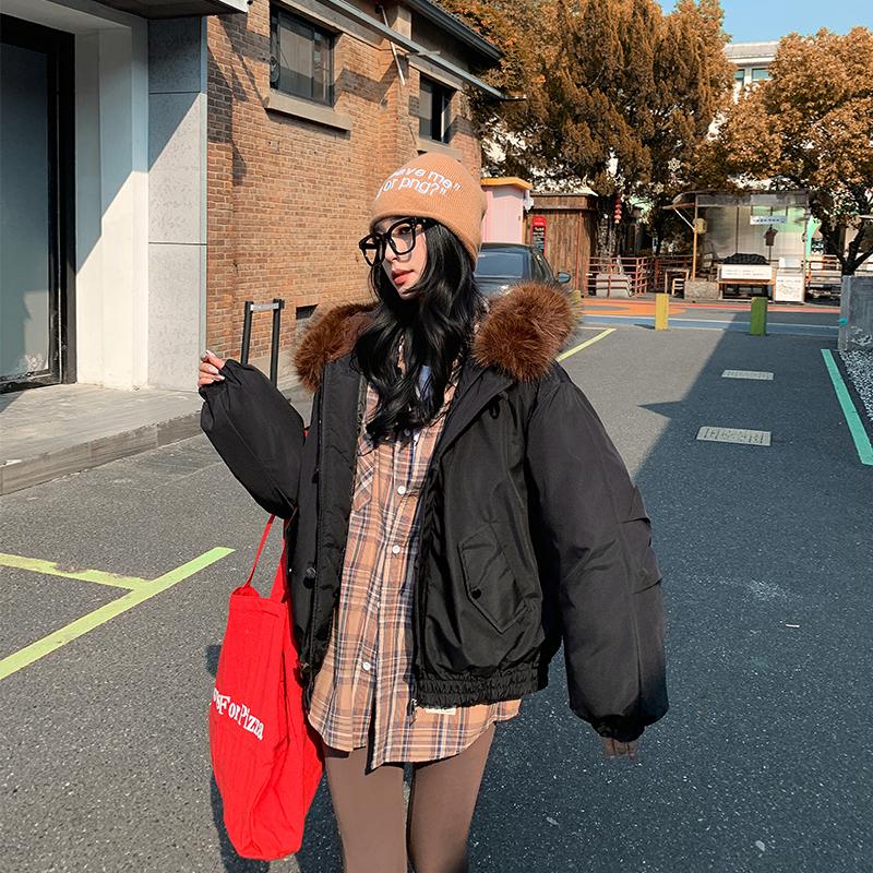 Осень-зима, утепленная теплая парка, женская повседневная милая однотонная Свободная куртка с капюшоном и большим карманом, верхняя одежда