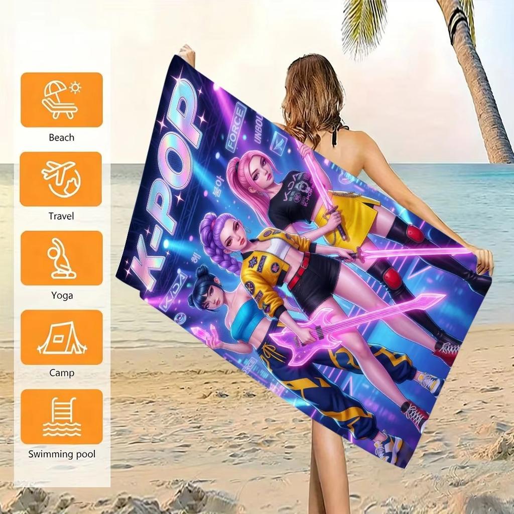 Neon Pink Purple K-POP Star Beach Towel-Microfiber, Quick Drying, Washable, Breathable - Beach, Camping-Anime Bath Towel, Gifts