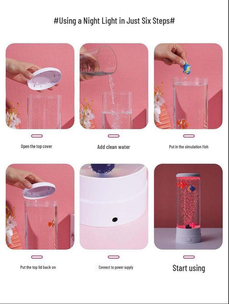 Светодиодный ночник с изменяющимся цветом: Пузырьковый цилиндрический аквариум для домашнего декора