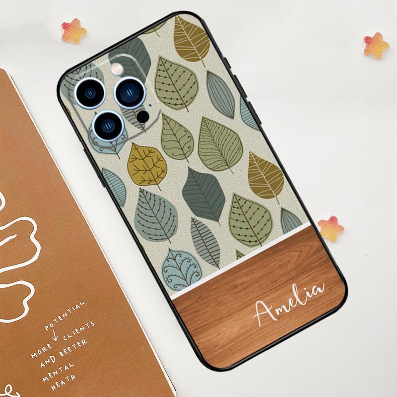 Персонализированный деревянный чехол с цветочным узором из листьев для Apple iPhone 12 13 Mini 11 14 15 16 Pro Max Plus X XR XS Max Coque