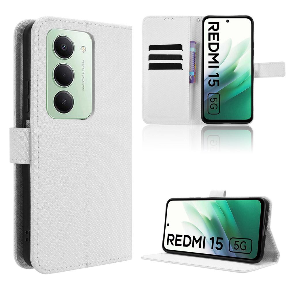 Для Xiaomi Redmi 15 5G (Глобальный) (169 мм) Кожаный чехол-портмоне с ремешком и ромбовидной текстурой для телефона