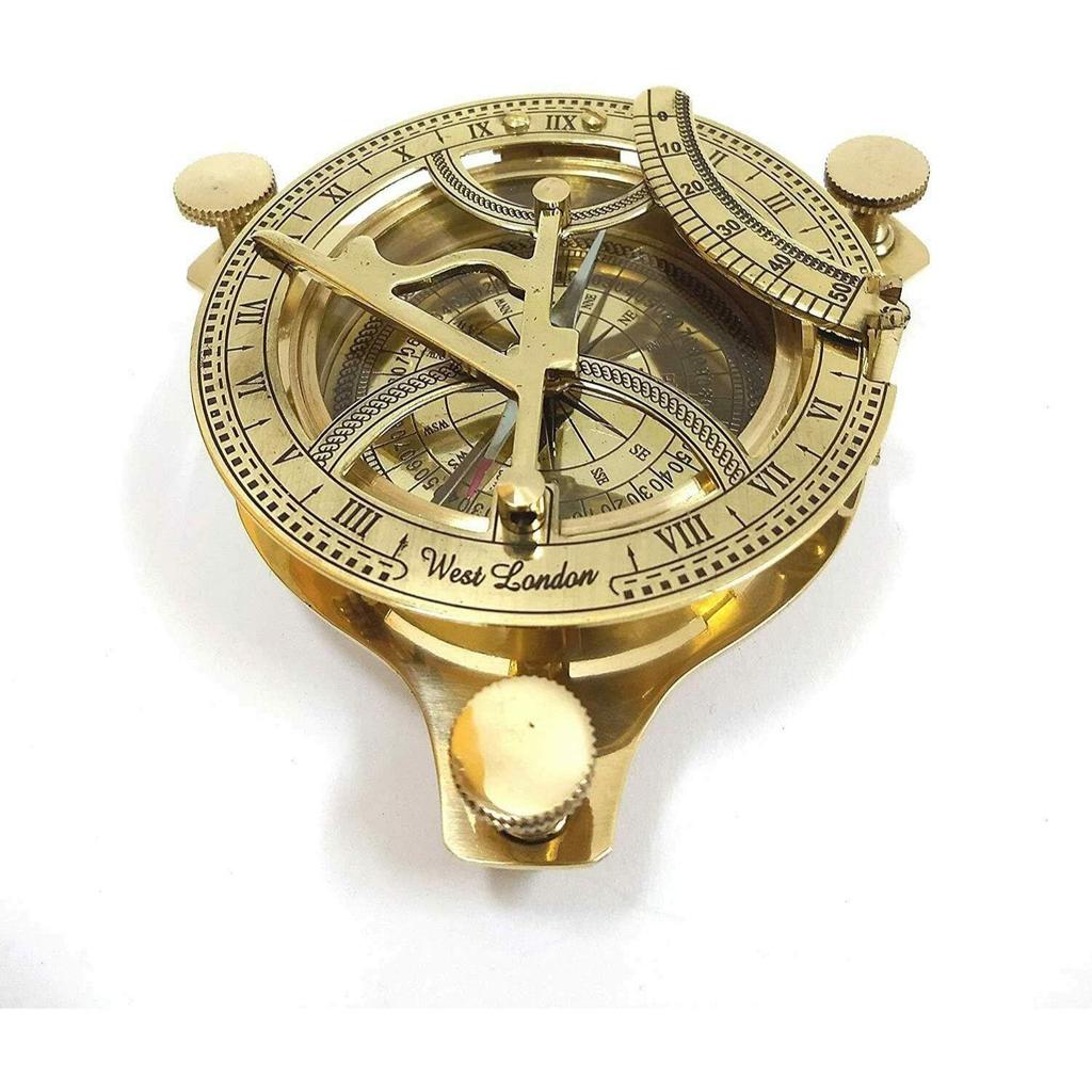 Antique Brass Sundial Compass – 3" Sun Clock Navigation Instrument | Vintage Collectible Gift