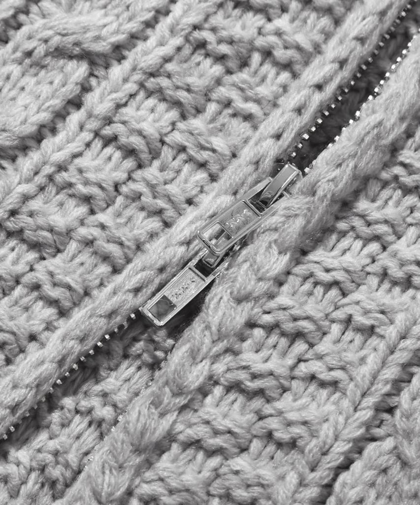TRILLION Washable Aran Cable Hooded Zip-Up Knit (Melange Gray)