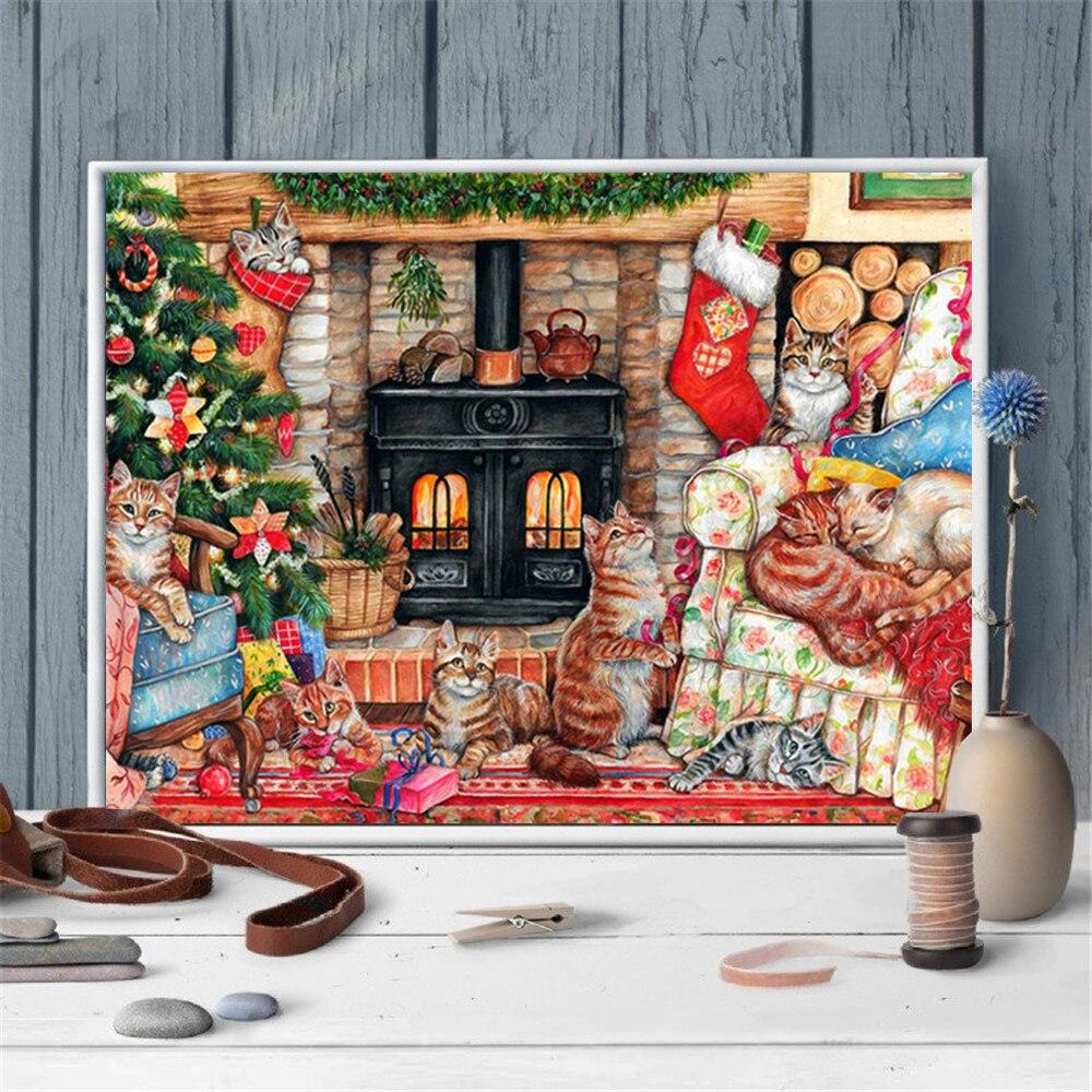 Алмазная картина с изображением кота, квадратная круглая дрель, рукоделие, художественная алмазная вышивка, рождественские носки, мозаика, домашний декор с животными