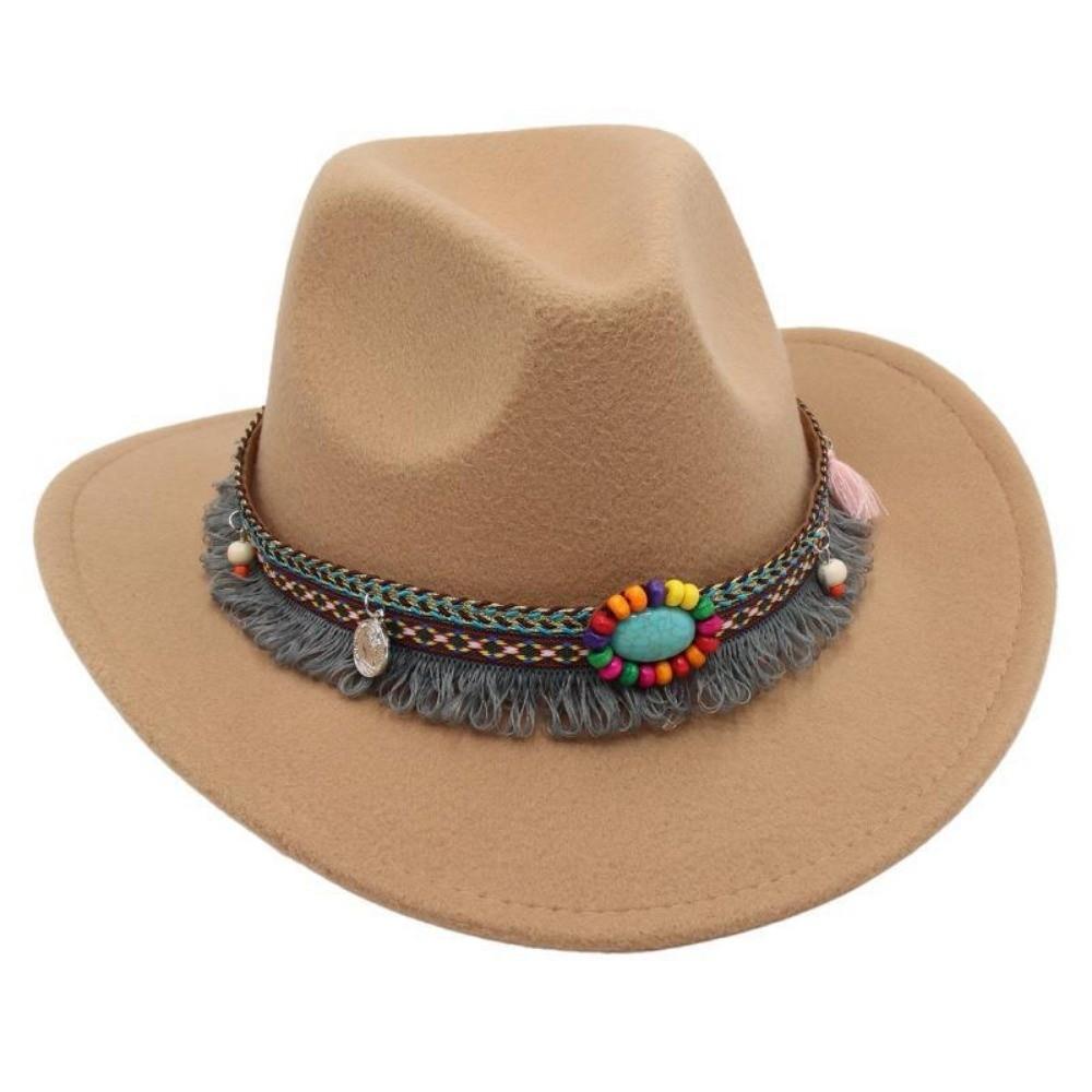 with Tassels Tibetan Style Top Hat Ethnic Style Jazz Fedora Hats Ox Head Accessories