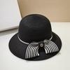 Japanese Style Bump Color Straw Braid Bow Decoration Fisherman's Hat Female Outdoor UV Protection Beach Sun Visor Basin Hat