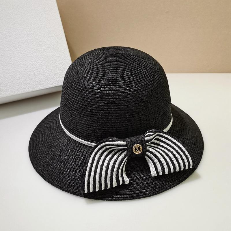 Japanese Style Bump Color Straw Braid Bow Decoration Fisherman's Hat Female Outdoor UV Protection Beach Sun Visor Basin Hat