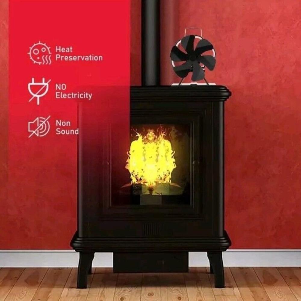 6 Blade Stove Top Fan Home Efficient Log Wood Burner Useful Heat Powered Fan