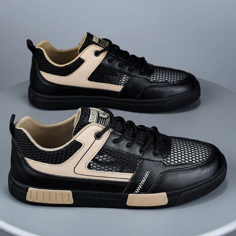 Модная мужская обувь SYTK Дышащая тонкая обувь из сетки с полыми отверстиями Холщовая обувь Корейский стиль Белая обувь Кроссовки на толстой подошве Модная обувь