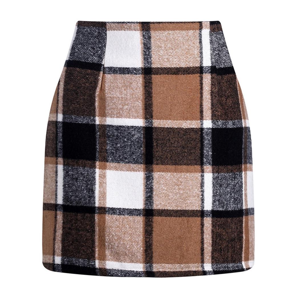 Women's, High Waisted, Plaid Skirt, Tight Fitting, Pencil, Wool, Mini Skirt
