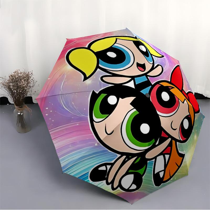 1pc Powerpuff Girls Automatic Folding Umbrella & Self-Folding Canopy - Heavy-Duty 8-Rib Iron Frameyy251231032