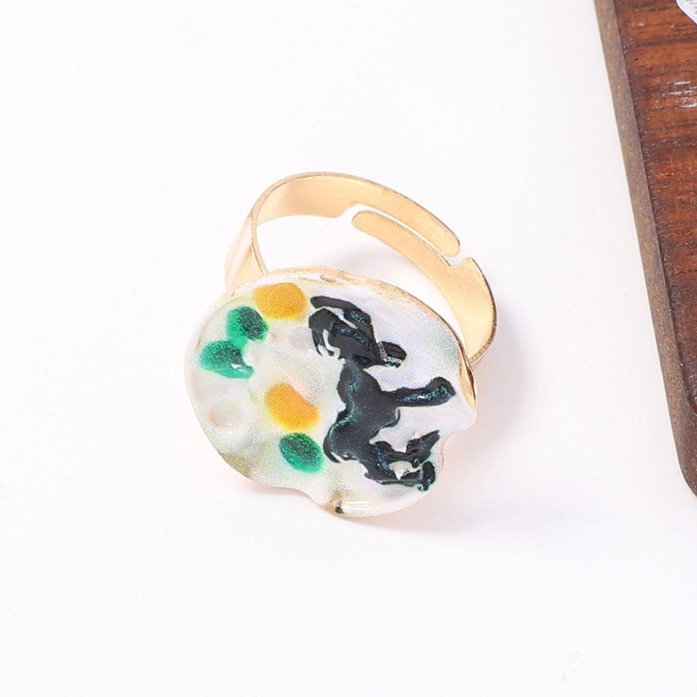Ethnic Style Vintage Ring French Glazed Ring Rural Enamel Flower Ring Gift
