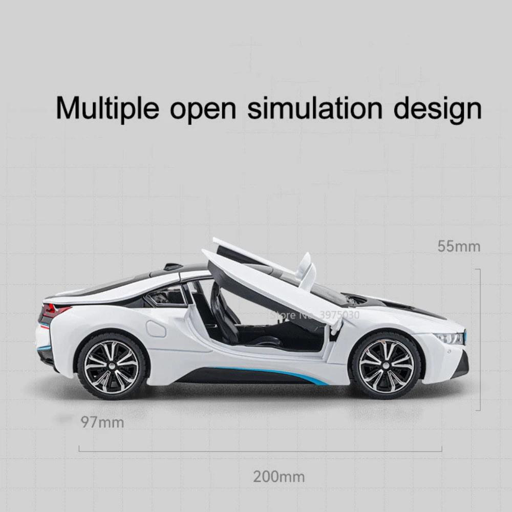 1/22 I8 Super Car Model Alloy Diecast Toy Vehicles with Sound Light Pull Buck High Simulation Model Car Boy Toy Gifts Collection