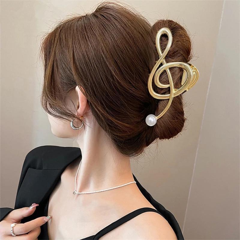 Note Shape Metal Pearl Hair Claw Elegant Shark Clip Girl's Ponytail Hairpin Hair Clips for Women New Hair Accessories Headwear Gift