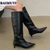 Fashion Women Chelsea High Boots Pointed Toe Heels Shoes Winter Snow Woman 2024 Trend Soft Leather Goth Luxury Party Slip-on Botas Mujer