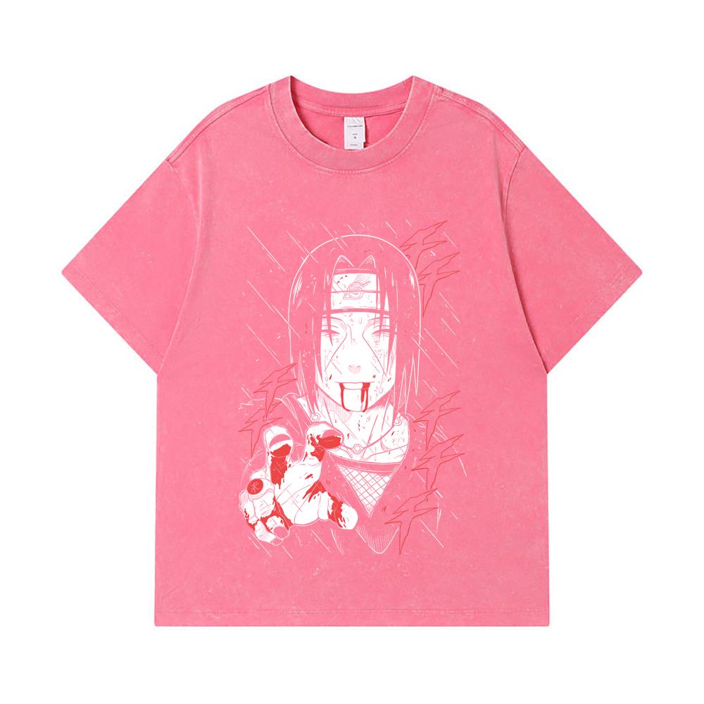 275 GSM Washed T-shirts 100% Cotton Naruto V4 Itachi Print Unisex Heavy Cotton T Shirt