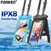 FONKEN Двойной крючок, водонепроницаемая двойная сумка для телефона, сухая сумка, чехол для плавания, подводный водонепроницаемый чехол IPX8 для телефона