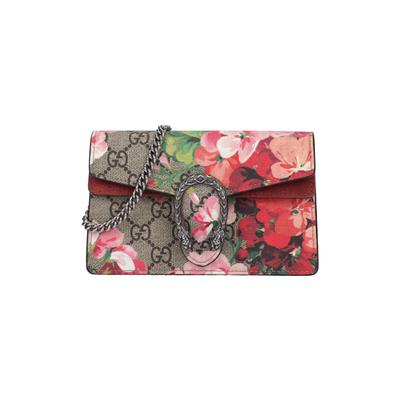 Дионис GG Blooms Пряжка с головой тигра Логотип Принт с геранью Цепь Кожаная вставка из канваса Сумка через плечо Наплечная сумка Женская Цвет эбони Вставка розовая