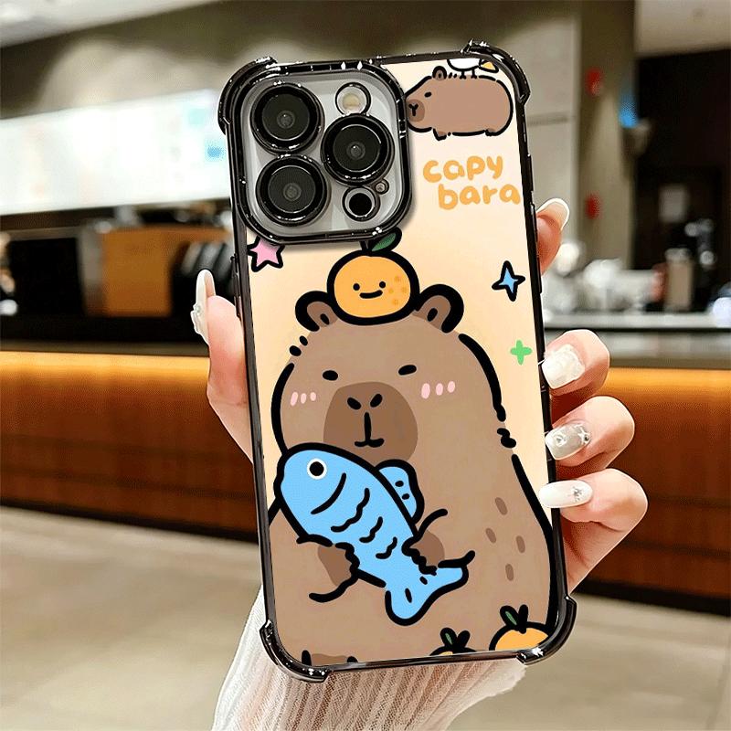 Забавный Капибара Мультяшный Милый Покрытие Чехол для Телефона Для Iphone 16 17 Pro Max Air 16E 14 15 Plus 12 13 Mini Защита от Падения Покрытие с Подушкой Безопасности