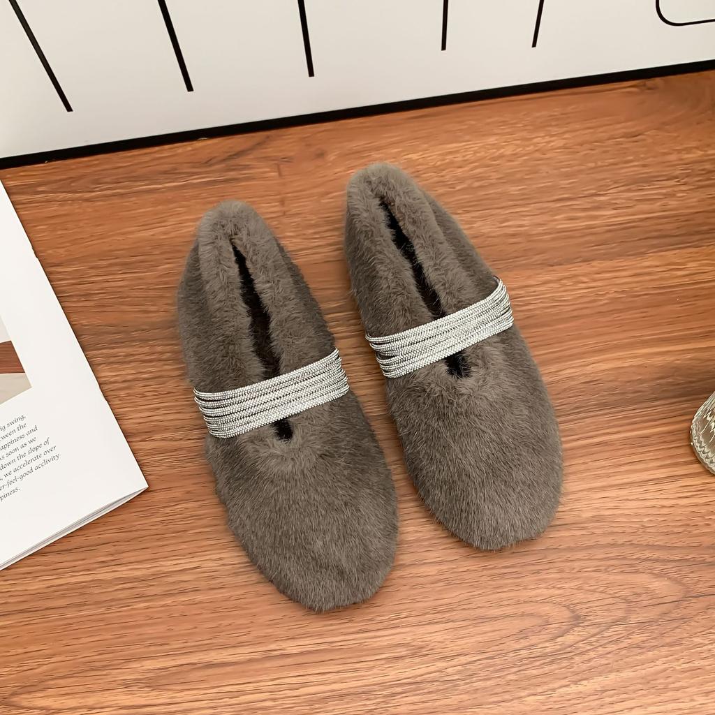 Winter New Thick-soled Fluffy Shoes Women Wear Fashionable Warm Cotton Shoes Korean Version Versatile Sparkling One-word Women's Shoes