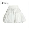 Повседневная белая мини-юбка Эластичная талия Однотонная Юбка-пузырь Мини А-силуэт Юбка-баллон QT2616