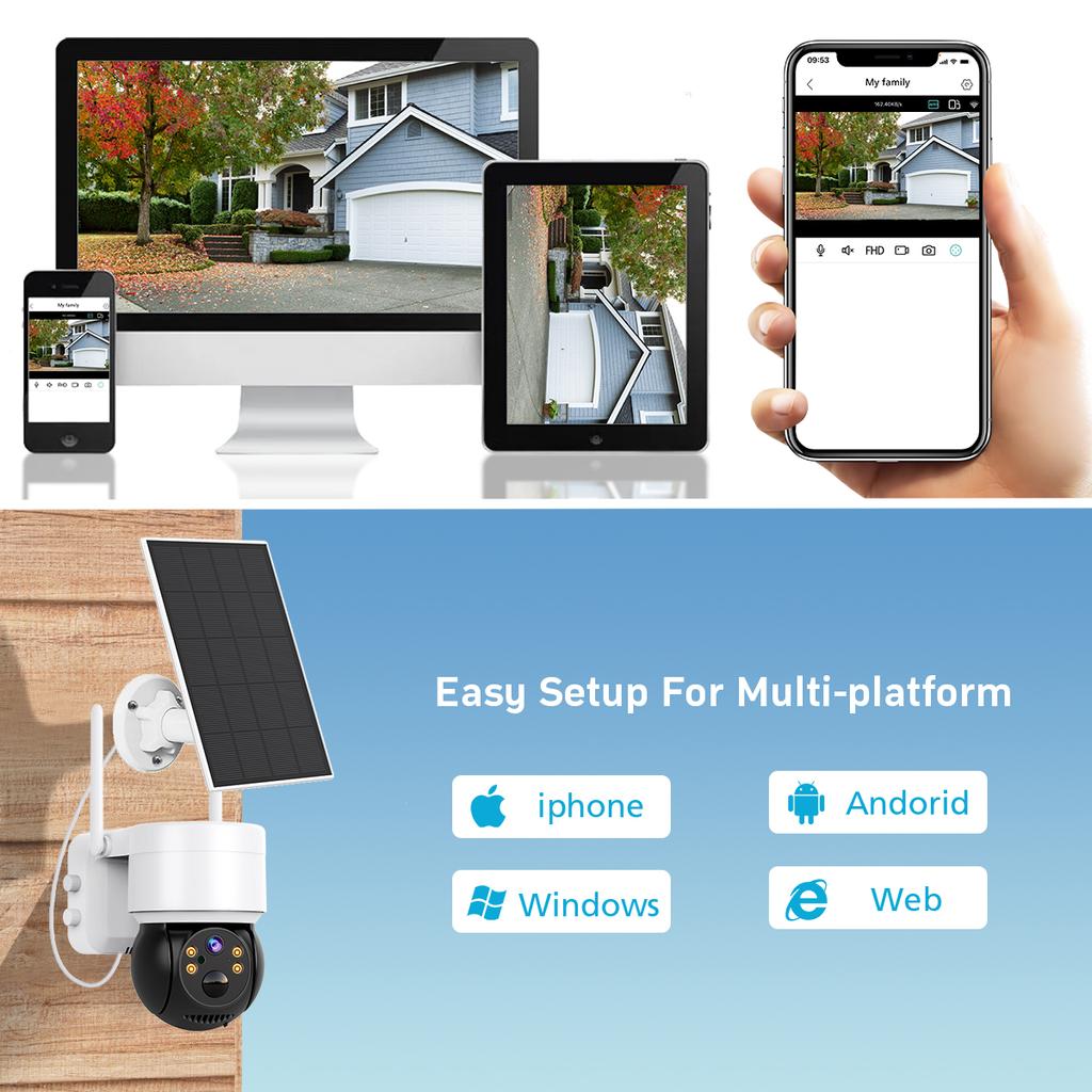 Solar Camera Outdoor Security WiFi Surveillance Cameras With Solar Panel Human Detection PTZ CCTV Camera