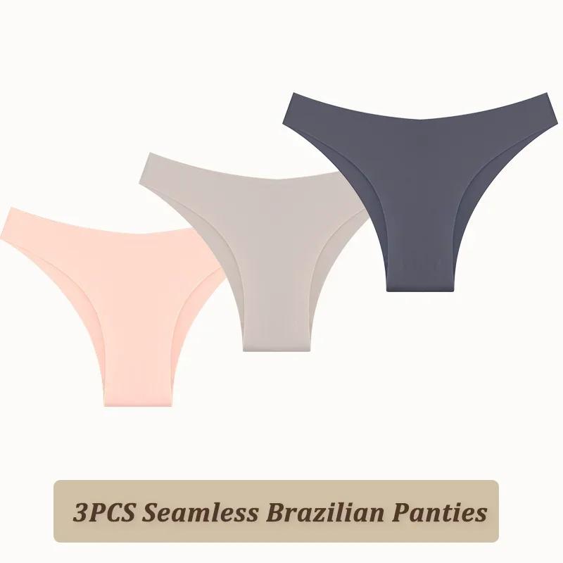 3PCS Women Seamless Brazilian Panties Ultra-thin Maillard Panties Ice Silk Underwear Sexy Panty Low Waist G-string Female Solid