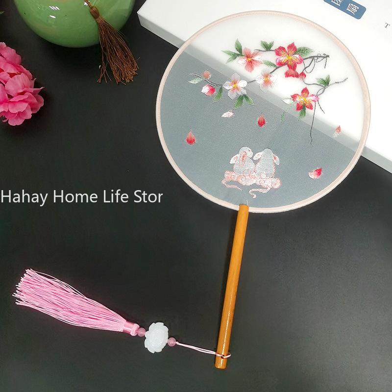 Модный китайский стиль веер с деревянной ручкой вышитый цветок девушка подарок портативный домашний декор ручные веера ремесла танцевальный веер