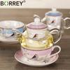 BORREY Flower Tea Pot Ceramic Teacup Saucer Heat Resistant Glass Teapot Filter Porcelain Office Coffee Cup Mug Afternoon Tea Set