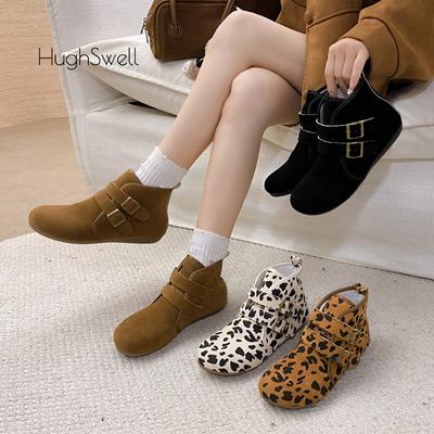 Модные женские зимние теплые плюшевые короткие ботильоны на щиколотке с принтом коровы и леопарда, классические, с круглым носком, ремешком с пряжкой, Birken Botas