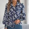 Women Shirt Lapel Lantern Long Sleeve Elastic Cuffs Casual Tops Single Breasted Flower