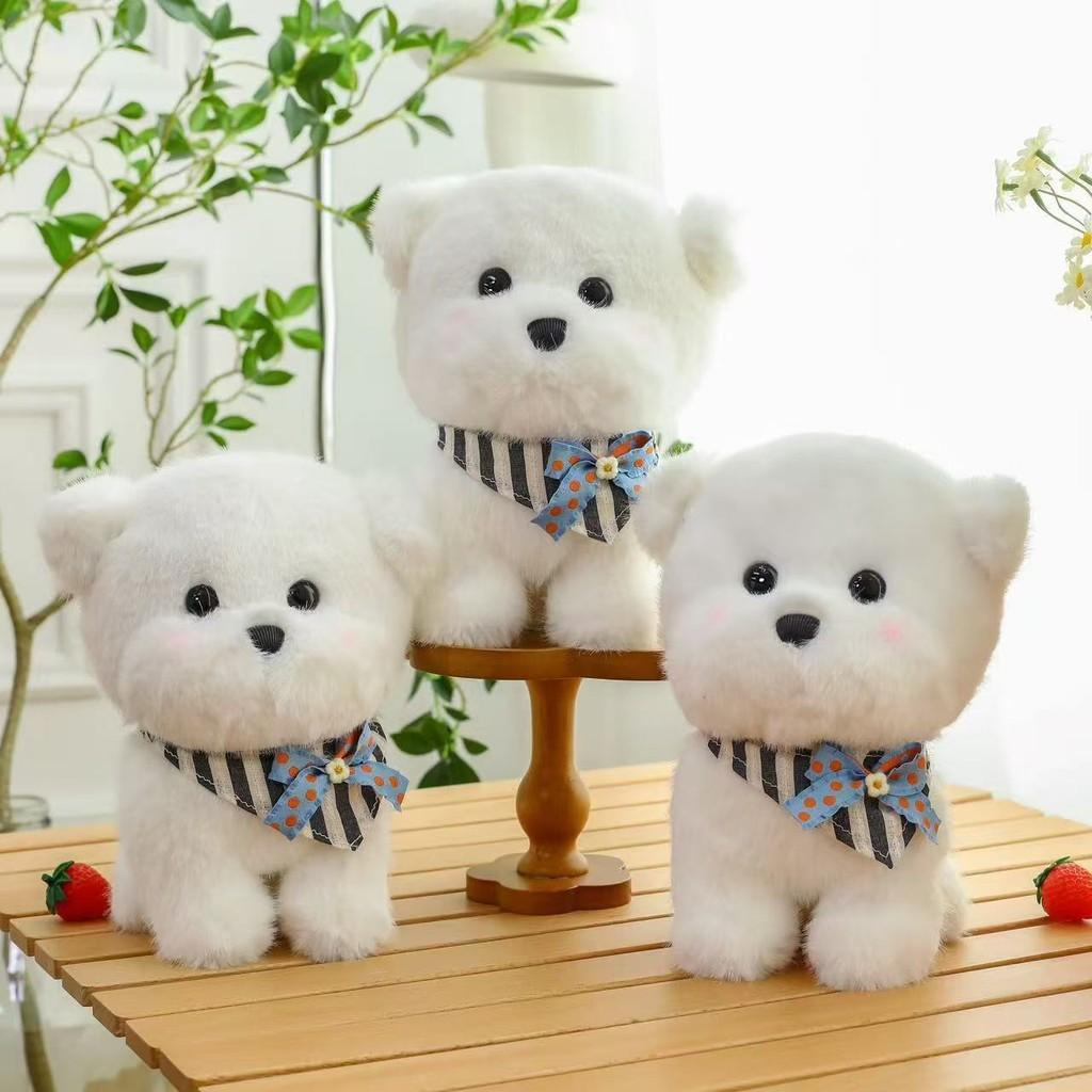 Triangular Scarf Bichon Frise Plush Toy Cute Stuffed Animal Doll Birthday Gift