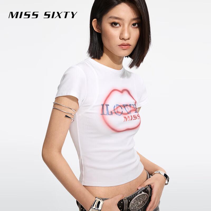 Miss Sixty Женская футболка с круглым вырезом и принтом губ в стиле Беллы Хадид