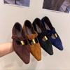 Fashion New Style Fashion Women's Coarse Heel Shoes Square Head Shallow Mouth Suede Metal Buckle Anti-slip Wear-resistant Low-top Shoes