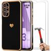 TPU Case - Booling - for Samsung Galaxy A23 4G-5G - Black - Flexible - Heart Pattern - 2 Tempered Glasses