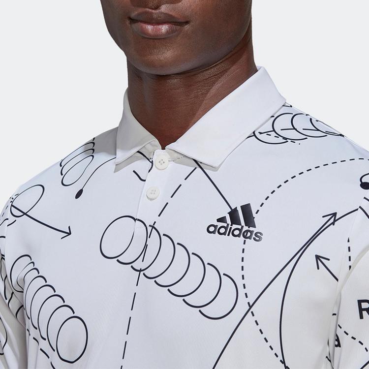 adidas Мужская футболка-поло с коротким рукавом, напечатанный геометрический узор, логотип, белая HC8492