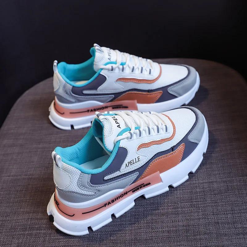 Женская обувь сетчатая дышащая корейская версия для студентов с увеличенной платформой для бега спортивная обувь для отдыха на толстой подошве со шнуровкой нескользящая