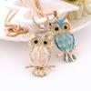 Luxury Hollow Gold Color Lady Blue Owl Pendant Necklace Sweater Chain Accessories Jewelery