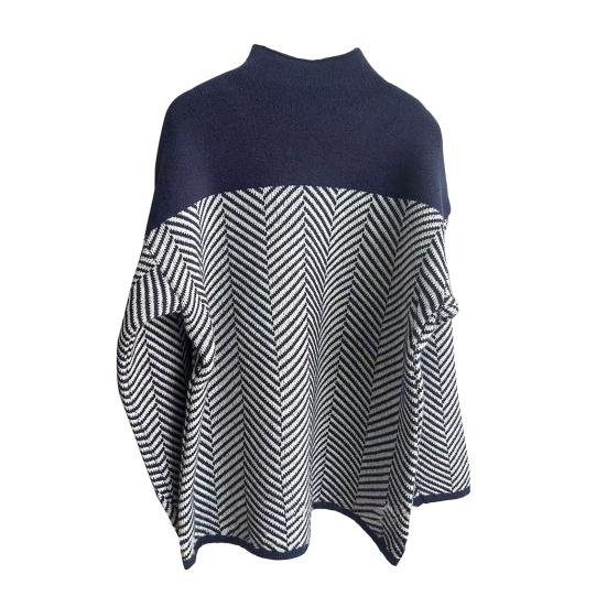 Women Sweater Half High Collar Long Sleeve Color-Blocked Loose Fit Knitting Top Autumn Winter Thick Warm Pullover Tops