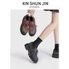 Miu's Leather Platform Muffin Loafers Women's 2025 Autumn and Winter New Retro Round Head Lace-up Thick Heel Small Leather Shoes
