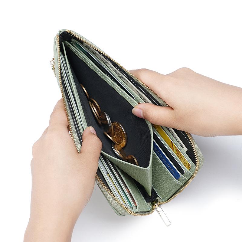 Women's Genuine Leather RFID Wallet with Multi-Card Slots & Zippered Coin Purse
