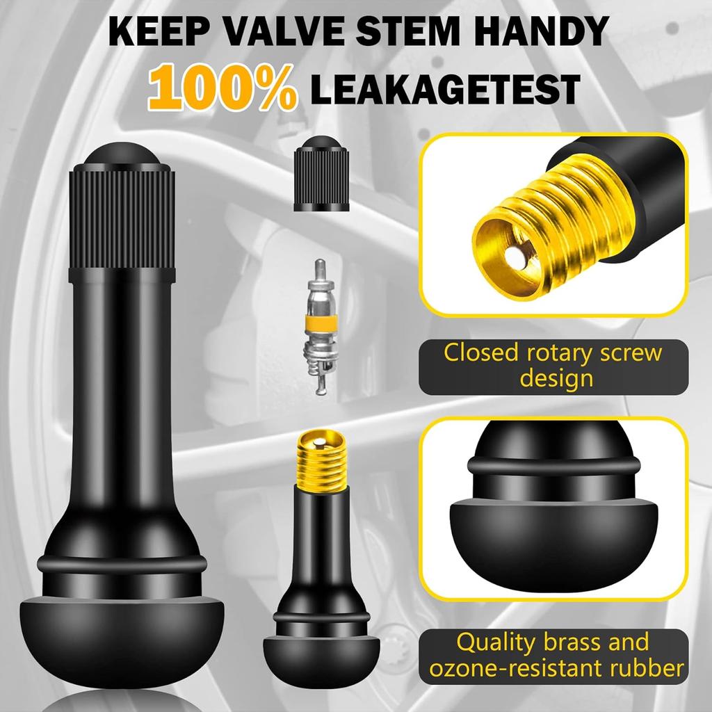 100 штук TR412 TR413 TR414 Штоки вентилей шин Резиновые Черные Вставляемые резиновые вентили, Бескамерные штоки вентилей Подходят для отверстий в диске 0,453 дюйма На стандартных