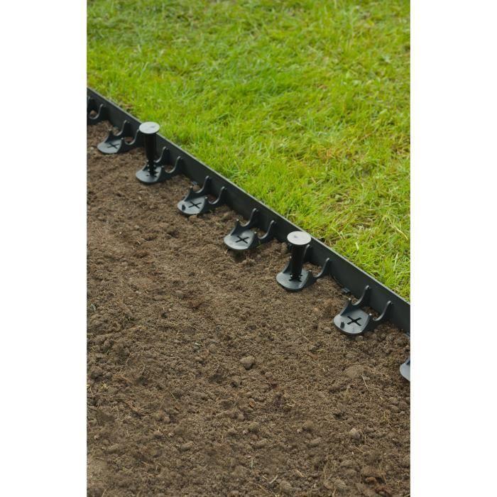 NATURE Bordure à gazon en polypropylène et polyéthylène - 16 ancres - H 4,5 x (4 x L100) cm - Noir